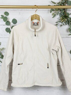 VINTAGE Nike Jacket Womens Large Cream ACG Zip Fleece Coat Sherpa Full Zip
